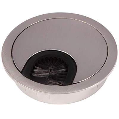 Afbeelding van SO TECH Kabeldoorvoer metaal kabelopening RVS look Boormaat Ø 68 mm bureau met stofafdichting