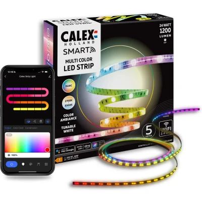 Afbeelding van Calex Smart LED Strip 5M, Slimme Lichtstrip, RGBIC+CCT, App bedienbaar, Binnengebruik, 24W
