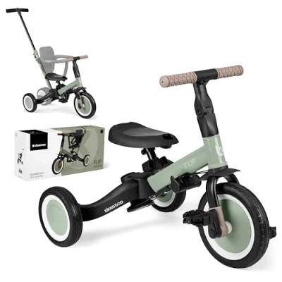 Afbeelding van KikkaBoo Evolutionaire babydriewieler, 5 in 1, flip, kinderfiets van 1 jaar tot jaar, trike, driewieler naar fiets, met of zonder pedalen, verstelbaar en transformeerbaar, legergroen