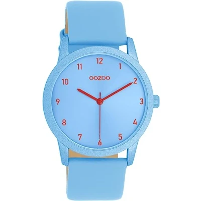 Afbeelding van Oozoo Timepieces dameshorloge polshorloge dames met leren armband modern horloge voor vrouwen elegant analoog in rond (38 mm behuizing), lichtblauw, Riemen.