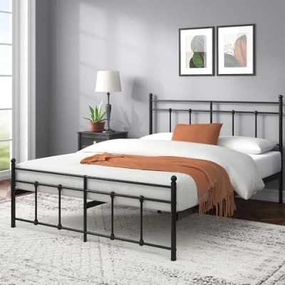Afbeelding van Zinus Nicholas Bedframe met metalen platform hoofdeinde en voeteneinde spindel, lattenbodem van staal, eenvoudige montage, 120 x 190 cm, zwart