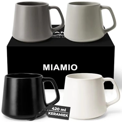 Afbeelding van MIAMIO Koffiemokken Set van 4 / Grote Keramische Koffiekoppen (420 ml) Mok voor Cappuccino, Thee, Espresso Magnetron en Vaatwasserbestendig Luxe Collectie (Klassiek pastel)