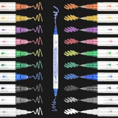 Afbeelding van Metallic Markers Pen Set met Dubbele Punt voor Fotoalbum DIY Scrapbook, Gouden Schilderen Gastenboek Bruiloft Zwart Papier Steen Glas Hout Paasdecoratie 10 Kleuren