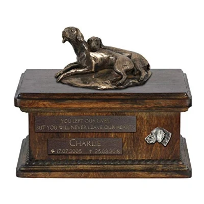 Afbeelding van Weimaraner urn hond met standbeeld gepersonaliseerde houten voor hondenas