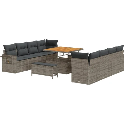 Afbeelding van vidaXL 11 delige Tuin Sofa Set met Kussens Grijs Poly Rattan Acacia