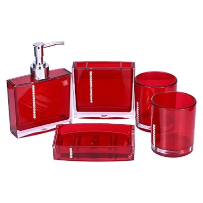 Afbeelding van badkamer Accessoireset, 5 stuks acryl accessoires set luxe bad ijdelheid met beker fles tandenborstel houder zeepbakje vloeibare zeep lotion pomp dispenser voor thuis hotel