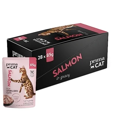 Afbeelding van PrimaCat Classic Complete natvoer voor katten, zalm in juss, gesteriliseerd, verpakking van 28 stuks à 85 g