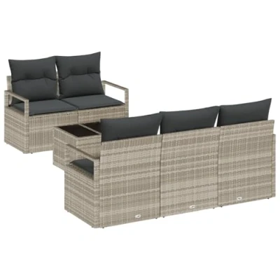 Afbeelding van vidaXL 6 delige Tuin Sofa Set met Kussens Lichtgrijs Poly Rattan