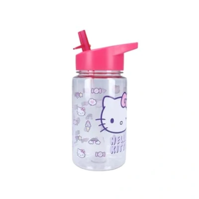 Afbeelding van My sweety pop Drinkfles meisjes hello Kitty transparant kunststof Voor kinderen Kleuterschool School Vakantie Maaltijden 12 cm 450 ml Hydratatie Cadeau idee (Hello Roze)