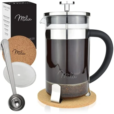 Afbeelding van Milu Franse Koffiepers french press cafetière 350ml 600ml 1L Glas handmatige koffiemachine Coffee make (Roestvrij staal, (3 Kopjes)