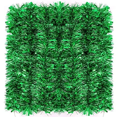 Afbeelding van Ponsey Groene kerst Klatergoud slinger, 12M Xmas Chunky Garland voor kerstboom opknoping benodigdheden kerstfeest indoor outdoor tafel plafond decoraties