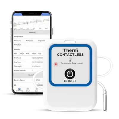 Afbeelding van ThermElc TE B2 ET Draadloze temperatuur datalogger met externe sonde, app bewaking, CSV PDF rapport, gegevensvergelijking meerdere apparaten, bewaking van koelhuizen