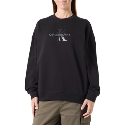 Afbeelding van Calvin Klein Jeans Glossy Monologo Regular Crewneck Sweater, Dames, Maat: Large, Black