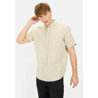 Afbeelding van camel active Korte mouwen overhemd van een katoen linnenmix Maat menswear 5XL Beige