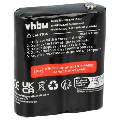 Afbeelding van vhbw Accu compatibel met Motorola Talkabout T5412, T5422, T5532, T5622 walkietalkie (1300mAh, 3,6V, NiMH)