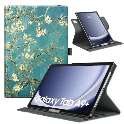 Afbeelding van TiMOVO draaibare hoes voor Samsung Galaxy Tab A9+/A9 Plus 11 inch 2023 SM X210/X216/X218, 90 graden standaard, automatische slaap/ontwaakfunctie, abrikoosbloem