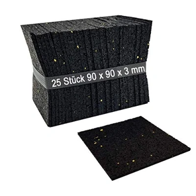 Afbeelding van My Plast Rubberen terraspads voor terras, rubber, bouwbeschermingsmat dek, veranda, patio, antislip, waterdicht, weerbestendig, afstandhouder houten vloeren, 90 x 3 mm, 25 stuks