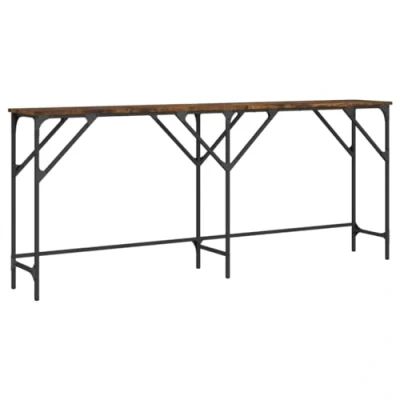Afbeelding van Wandtafel 180x29x75 cm bewerkt hout gerookt eikenkleurig