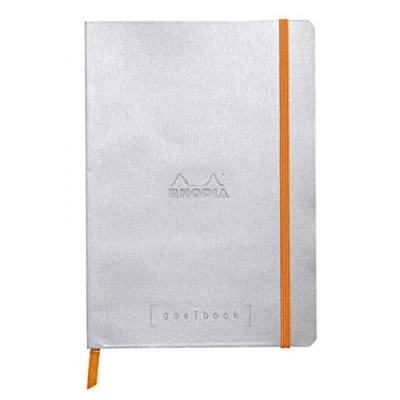 Afbeelding van Rhodia 117741C notitieboekje Goalbook (DIN A5, 14,8 x 21 cm, dot, praktisch en trendy, met zacht deksel, 90 g, ivoorkleurig papier, 120 vellen, elastiek, bladwijzer), 1 stuk, zilver