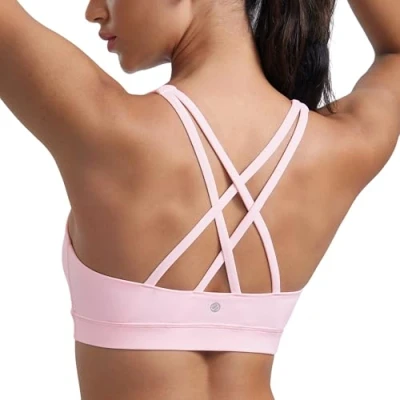 Afbeelding van CRZ Yoga Dames Strappy Back Draadloze Gewatteerde Workout Sport BH Strawberry Pink M