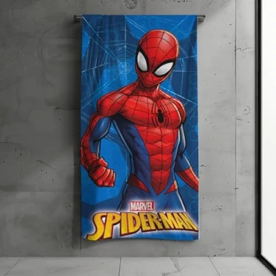 Afbeelding van MTOnlinehandel Badhanddoek voor kinderen, 70x140cm, 100% katoen, zachte, absorberende handdoek, strandhanddoek met Minnie, Spiderman, Arielle jongens en meisjes (Spiderman)