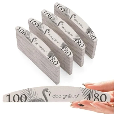 Afbeelding van Aba Group 100 stuks professionele nagelvijlen halve maan Flamingo 100/180 Slim, duurzaam, voor eenmalig gebruik, nagelvijl van goede kwaliteit, slijtvast, nagelvijlset, gemaakt in de EU