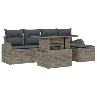 Afbeelding van vidaXL 6 delige Tuin Sofa Set met Kussens Grijs Poly Rattan