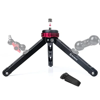 Afbeelding van Moman mini statief tafelstatief camerastatief 1/4 3/8 schroefbevestiging, max. 80 kg belasting voor Canon Sony Nikon Panasonic DSLR camera, smartphone, actiecamera, cardanische ophanging, CNC aluminium