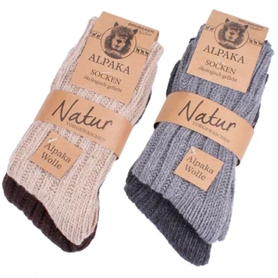Afbeelding van BRUBAKER 4 Paar Sokken van Alpacawol Grijs en bruin Wollen Alpaca Warme Huissokken Thermosokken Wintersokken Maat 39 42