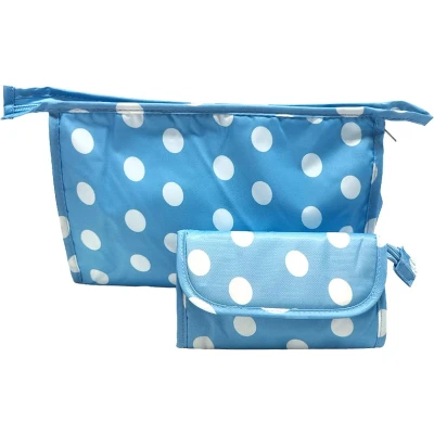 Afbeelding van Rojafit Toilettasset Toilettas + Make up tasje met Spiegel Blue Dots