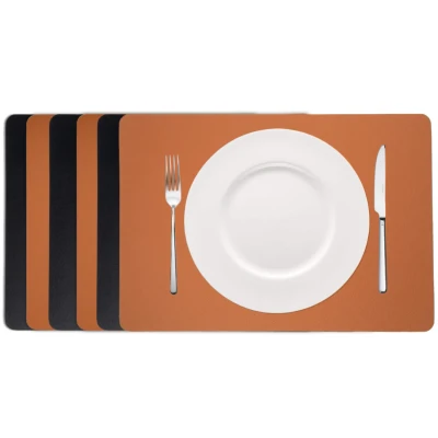 Afbeelding van Cookinglife Placemats Vegan leer Cognac / Zwart dubbelzijdig 46 x 33 cm 6 Stuks