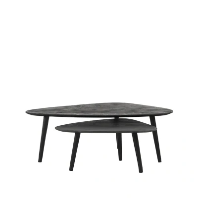 Afbeelding van LABEL51 Rock salontafel 110 cm mangohout set van 2 zwart Hout