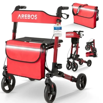 Afbeelding van AREBOS Rollator Lichtgewicht en Opvouwbaar Rood