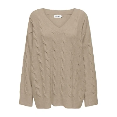 Afbeelding van ONLY Onljeanett LIFE Cable NECK Trui, Dames, Maat: XL, Humus melange