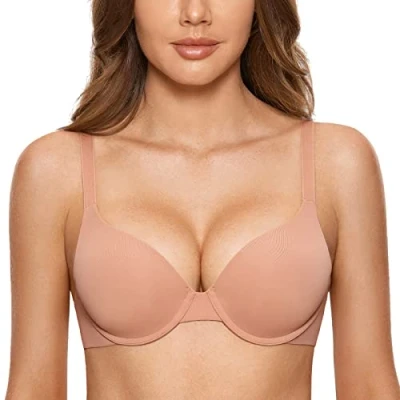 Afbeelding van DOBREVA Vrouwen Push Up T Shirt Bra Underwire Gewatteerde BH&#039;s Plunge Volledige dekking Crème Koffie 80D
