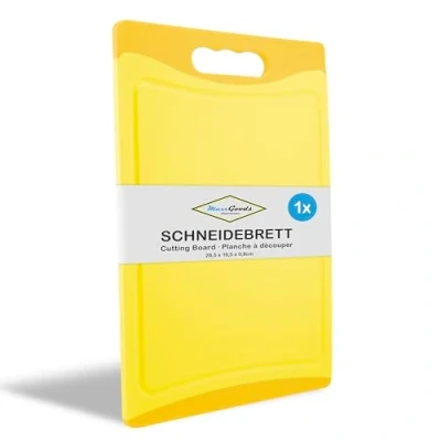 Afbeelding van MaxxGoods Snijplank kunststof met sapgoot en handvat antibacterieel hakplank, plank aan beide zijden bruikbaar, vaatwasmachinebestendig geel, 28 x 19,5 0,8 cm