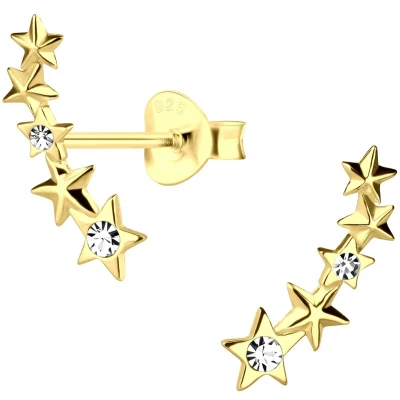Afbeelding van JoyS Zilveren ster oorbellen 5 sterren kristal x 15 mm gold plated