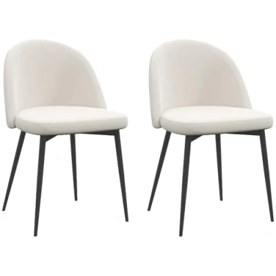 Afbeelding van HOMCOM Set van 2 eetkamerstoelen, Scandinavische keukenstoel, gestoffeerde fluwelen stoel met taps toelopende metalen poten, voor woonkamer, eetkamer, crème