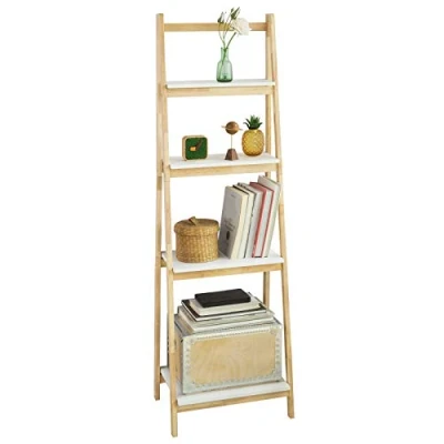 Afbeelding van SoBuy FRG162 N Ladderrek Opbergplank Ladderplank Opvouwbaar Boekenplank met 4 planken Rubberhout