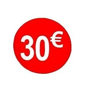 Afbeelding van Prijsetiketten, 30 euro, verpakking van 1000 stuks, rond, rood, voor opwinding, prijs, kortingen, aanbieding