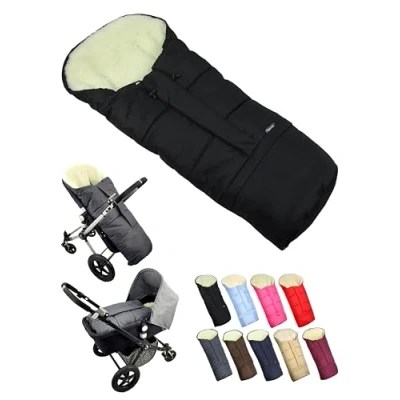 Afbeelding van Bambiniwelt Mumie Uni Wintervoetenzak voor kinderwagen, buggy of slee, in mummievorm, van wol, grootte aanpasbaar, zwart