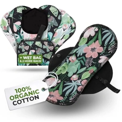 Afbeelding van Biologisch katoen EcoComfort herbruikbare inlegkruisjes voor vrouwen en tieners (medium, 7 pack); wasbare stoffen voeringen op hoge temperatuur; blijf fris droog, alleen dagelijkse vaginale