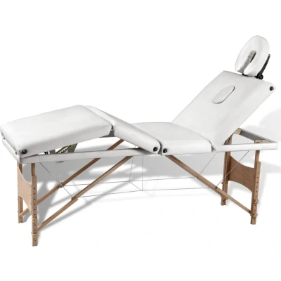 Afbeelding van vidaXL Inklapbare massagetafel 4 zones met houten frame (creme)