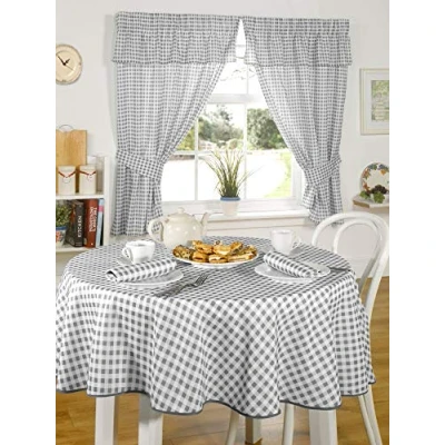 Afbeelding van Molly Gingham tafelkleed in houtskool 63&quot; (160cm) Rond
