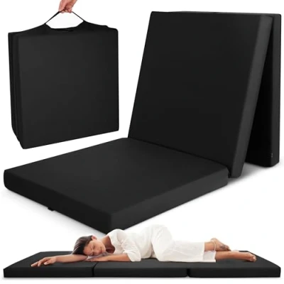 Afbeelding van Beautissu opvouwbare matras 120x195 cm Campix reisbed als vouwmatras &amp; gastenmatras inklapbaar zitblok opvouwbaar rechthoekig in zwart
