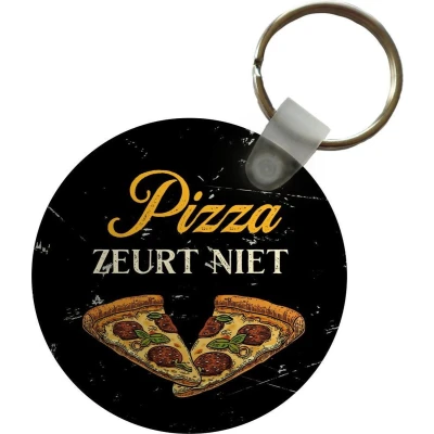 Afbeelding van Sleutelhanger Pizza Quotes Zwart Plastic Rond Uitdeelcadeautjes Vaderdag cadeau Geschenk Cadeautje voor hem Tip Mannen