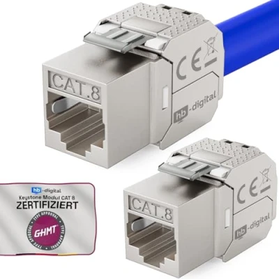 Afbeelding van HB DIGITAL 2x CAT 8.1 Keystone Jack RJ45 Module LSA naar bus STP 2000MHz 40 Gbit/s inbouwbus voor 5e/6/6a/7 Ethernet LAN netwerkkabel patchpaneel netwerkaansluiting