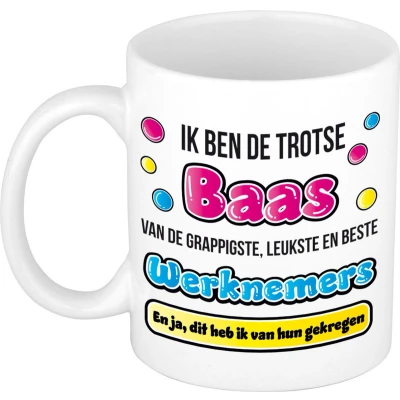 Afbeelding van Bellatio Decorations cadeau mok voor baas grappig keramiek 300 ml feest mokken
