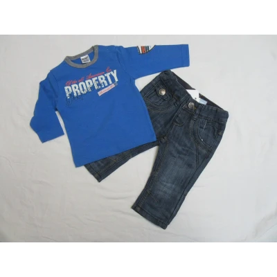 Afbeelding van Dirkje Jongen Kledingset T shirt blauw lange mouw + Jeans 74 9 maand