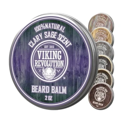 Afbeelding van Viking Revolution Beard Balm with Clary Sage Scent and Argan &amp; Jojoba Oils Styles, Strengthens Softens Beards Mustaches Leave in Conditioner Wax for Men